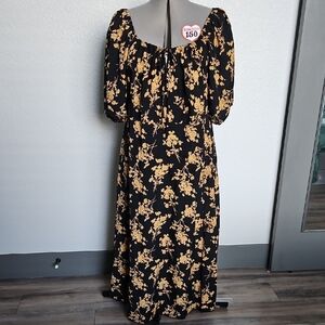 Chic Black Midi Dress with Floral Design